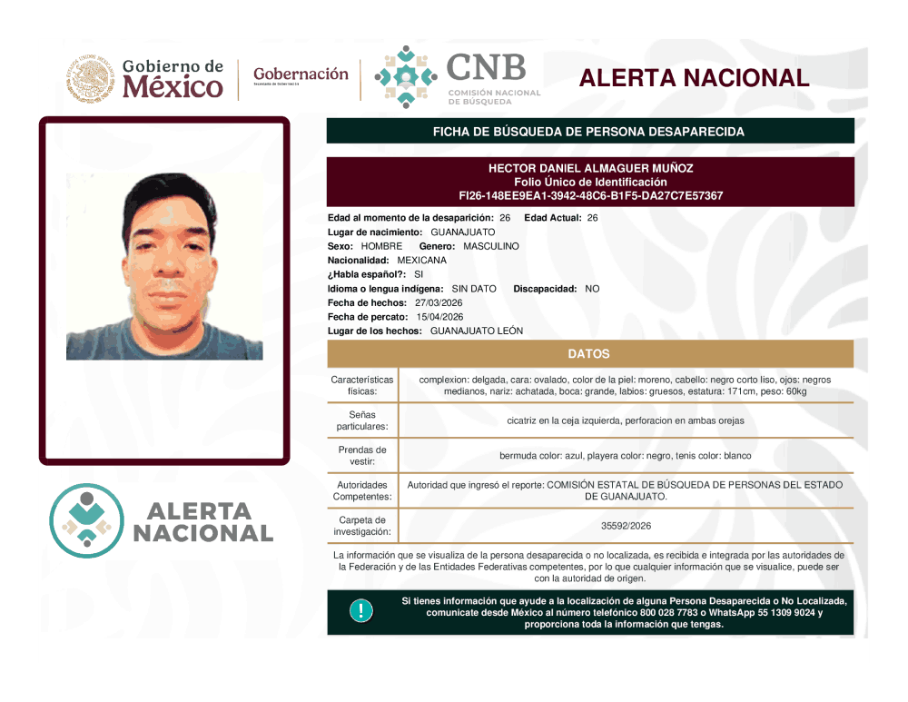Persona desaparecida Héctor Daniel Almaguer Muñoz