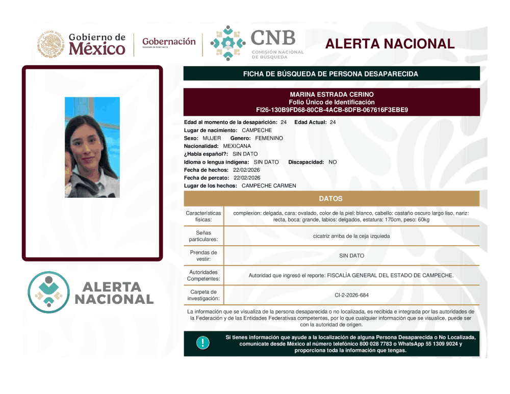 Persona desaparecida Marina Estrada Cerino
