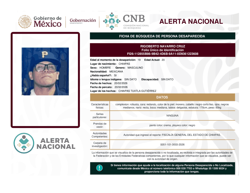 Persona desaparecida Rigoberto Navarro Cruz