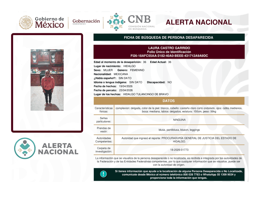 Persona desaparecida Laura Castro Garrido