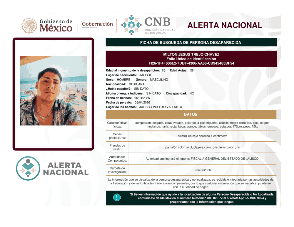 Persona desaparecida Milton Jesús Trejo Chávez