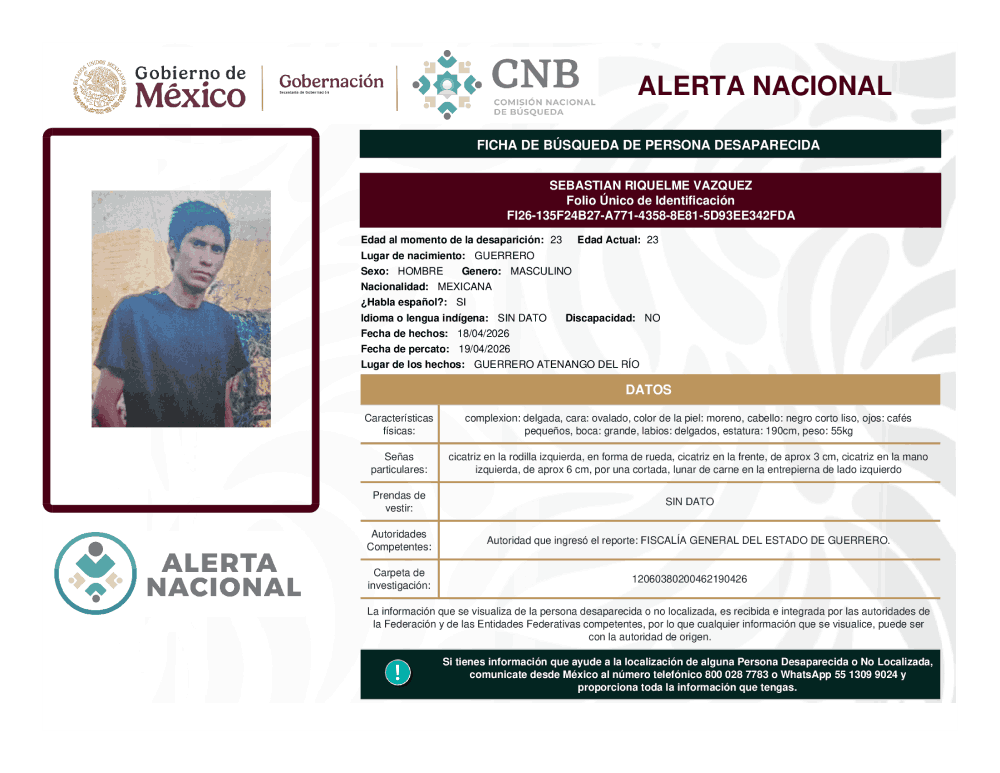 Persona desaparecida Sebastian Riquelme Vázquez