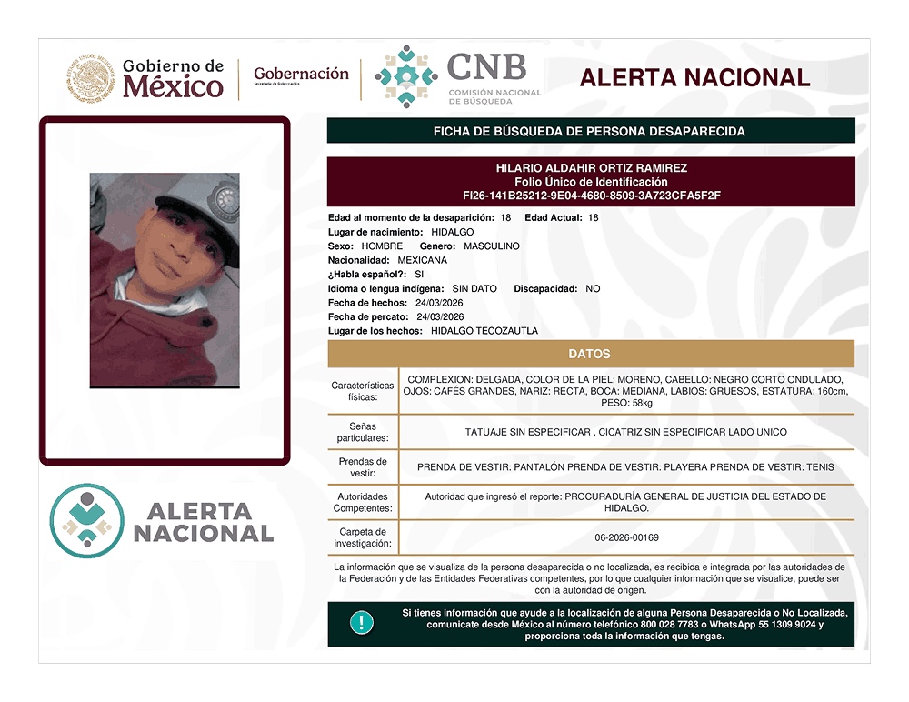 Persona desaparecida Hilario Aldahir