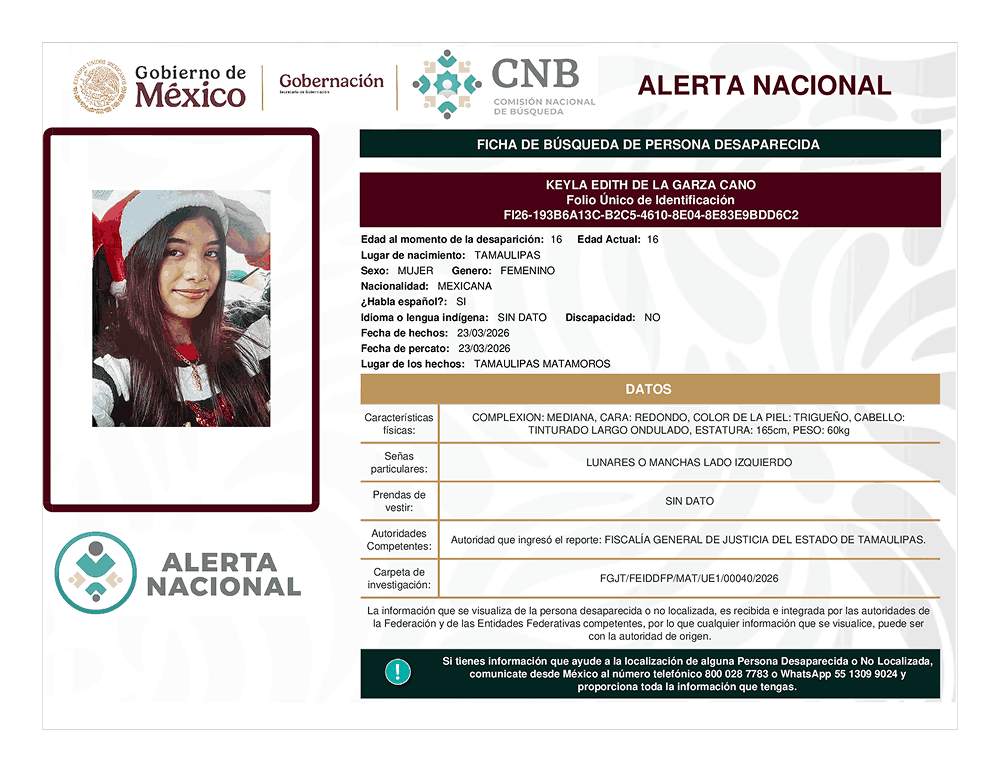Persona desaparecida Keyla Edith