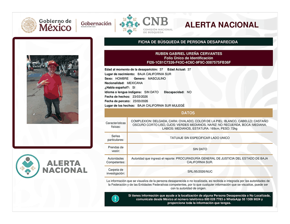 Persona desaparecida Ruben Gabriel