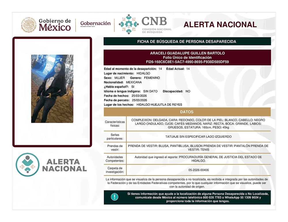 Persona desaparecida Araceli Guadalupe Guillen