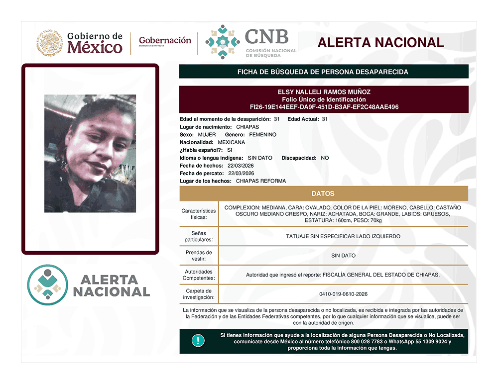 Persona desaparecida Elsy Nalleli Ramos