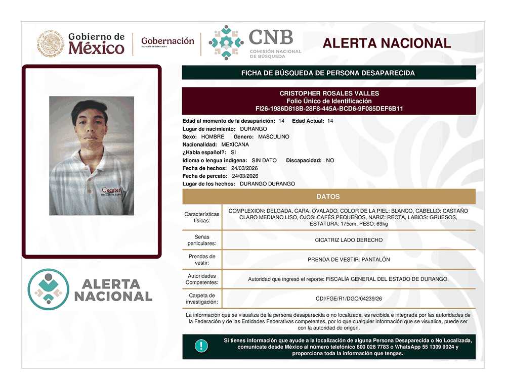 Persona desaparecida Joseline Guadalupe