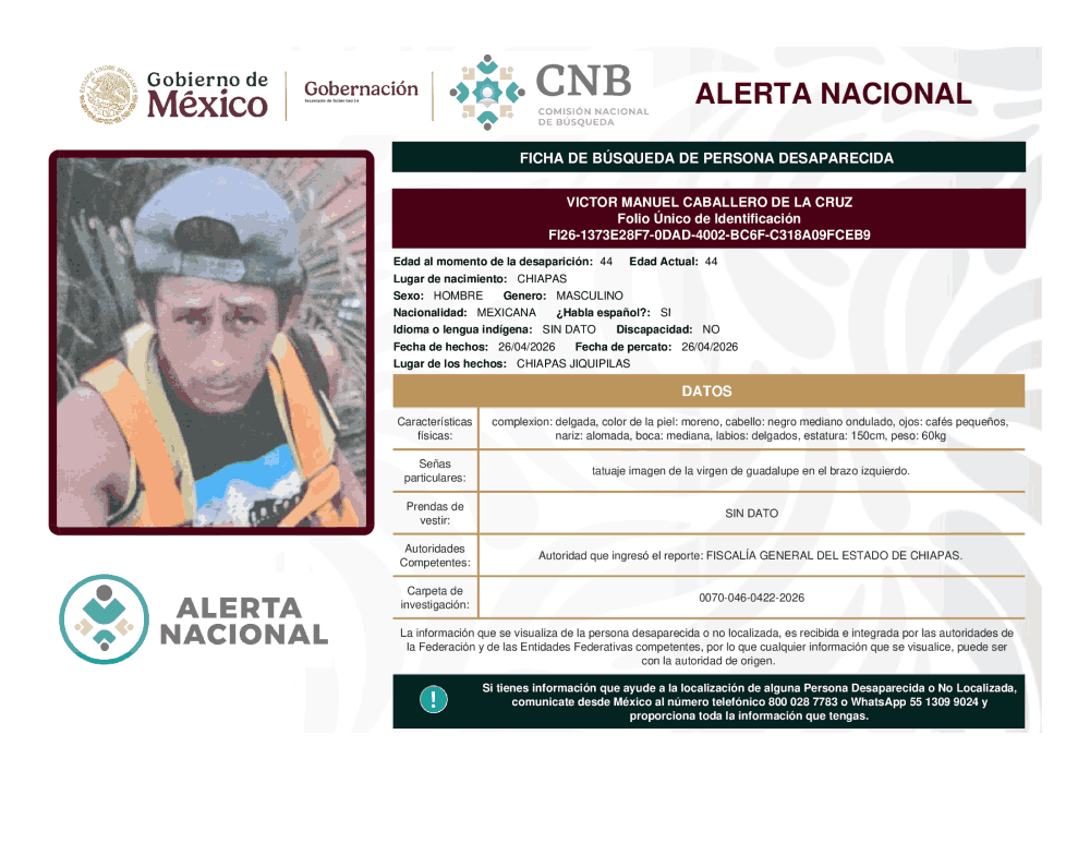 Persona desaparecida Víctor Manuel Caballero de la Cruz