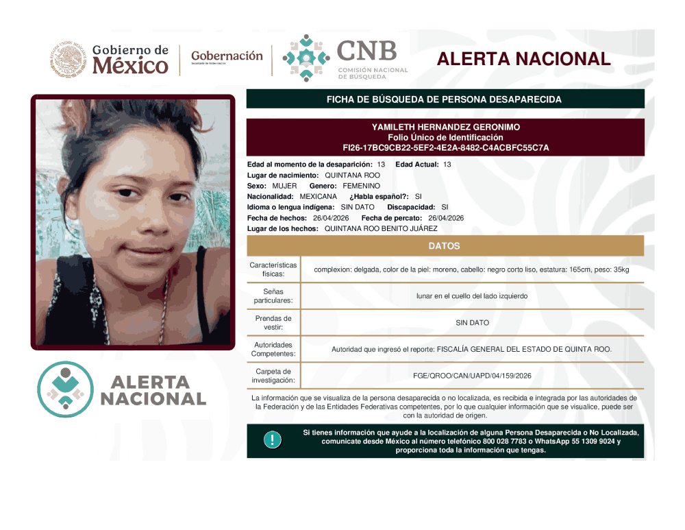 Persona desaparecida Yamileth Hernández Geronimo