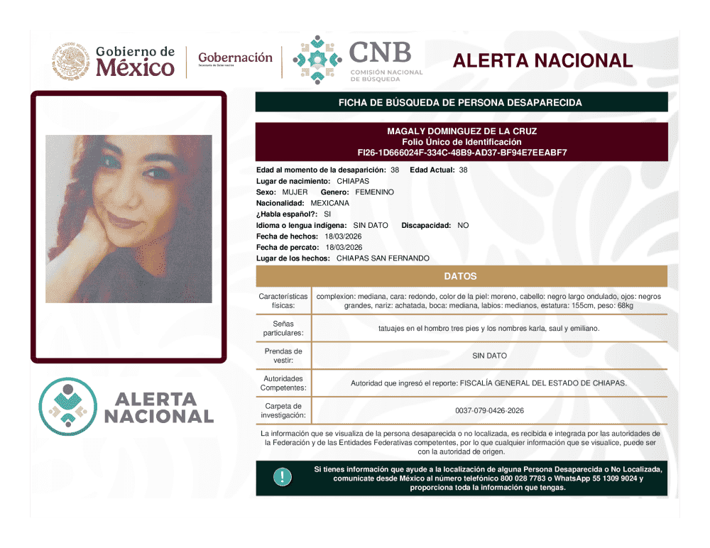 Persona desaparecida Magaly Dominguez De La Cruz