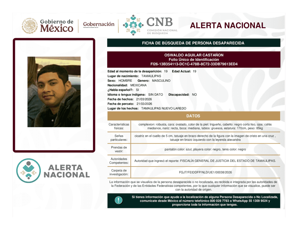 Persona desaparecida Oswaldo Aguilar Castañon