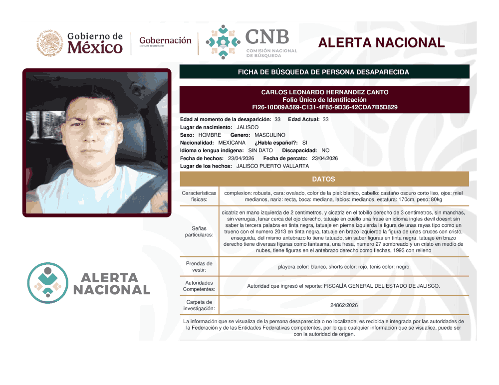 Persona desaparecida Carlos Leonardo Hernández Canto