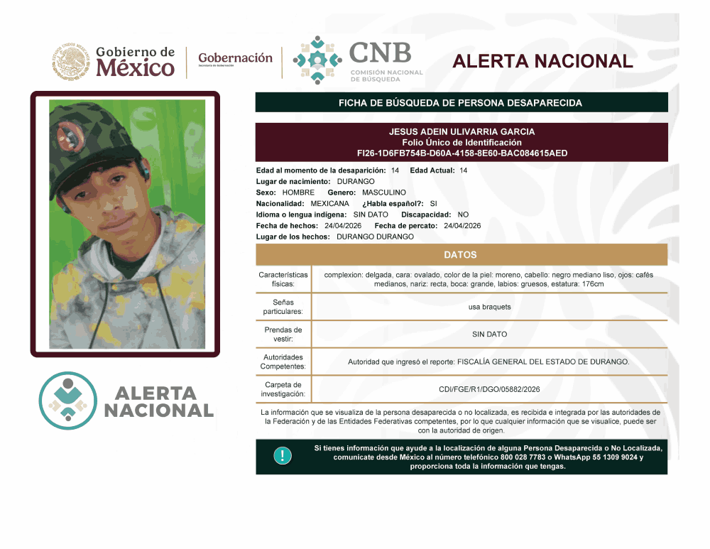 Persona desaparecida Jesús Adein Ulivarria García