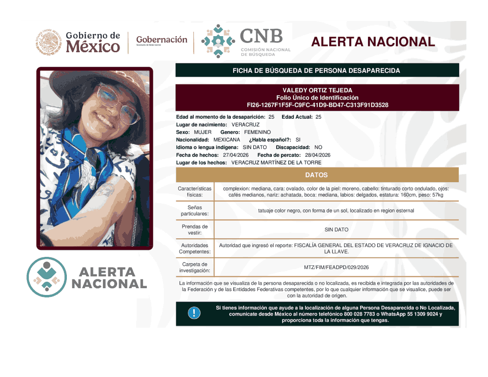 Persona desaparecida Valedy Ortiz Tejeda