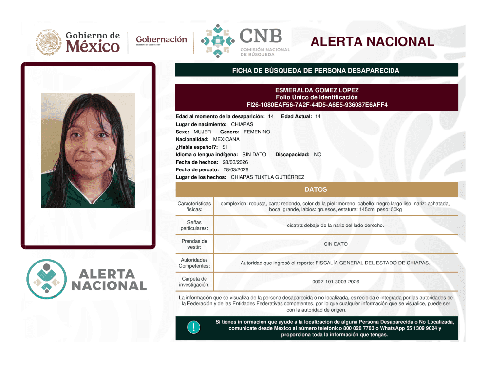 Persona desaparecida Esmeralda Gómez