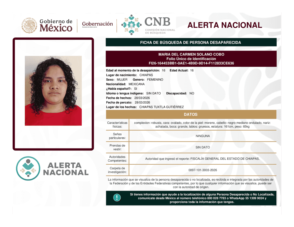 Persona desaparecida María del Carmen Solano