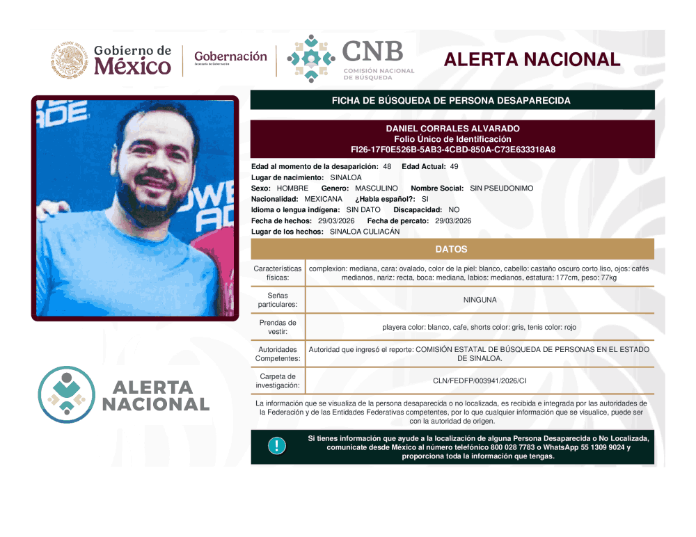 Persona desaparecida Daniel Corrales Alvarado