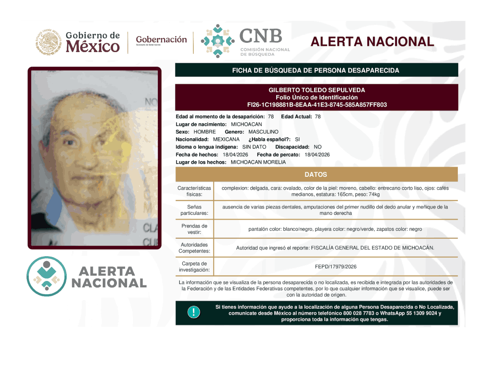 Persona desaparecida Gilberto Toledo Sepulveda