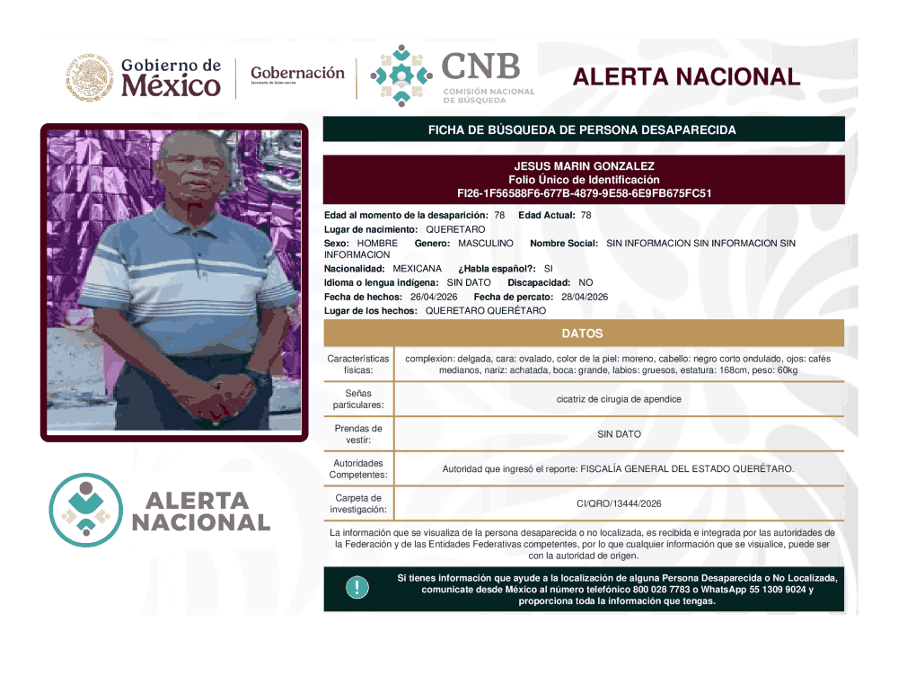 Persona desaparecida Jesús Marin González