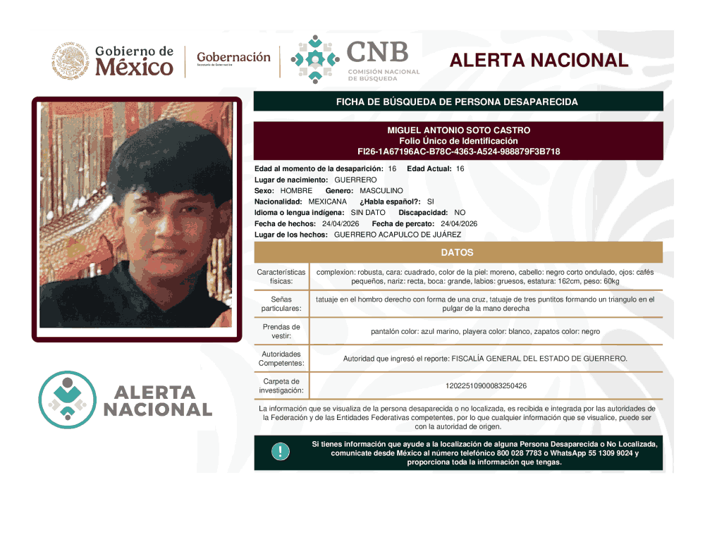Persona desaparecida Miguel Antonio Soto Castro