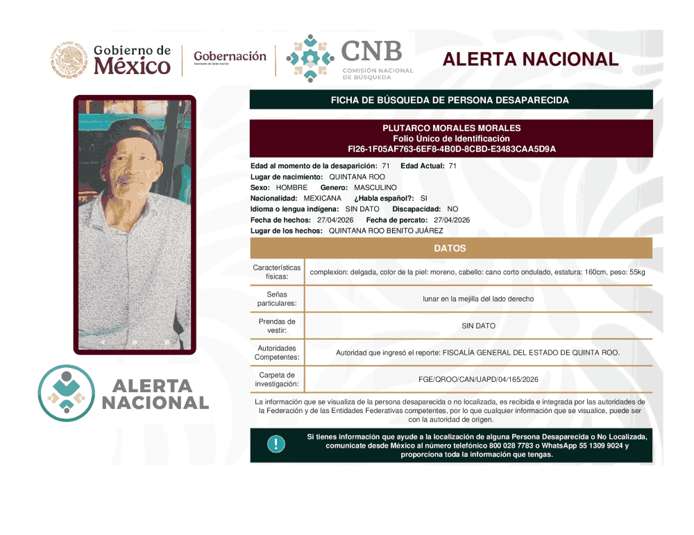 Persona desaparecida Plutarco Morales Morales