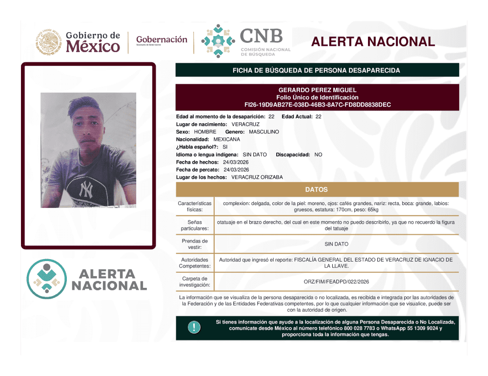 Persona desaparecida Gerardo Perez Miguel