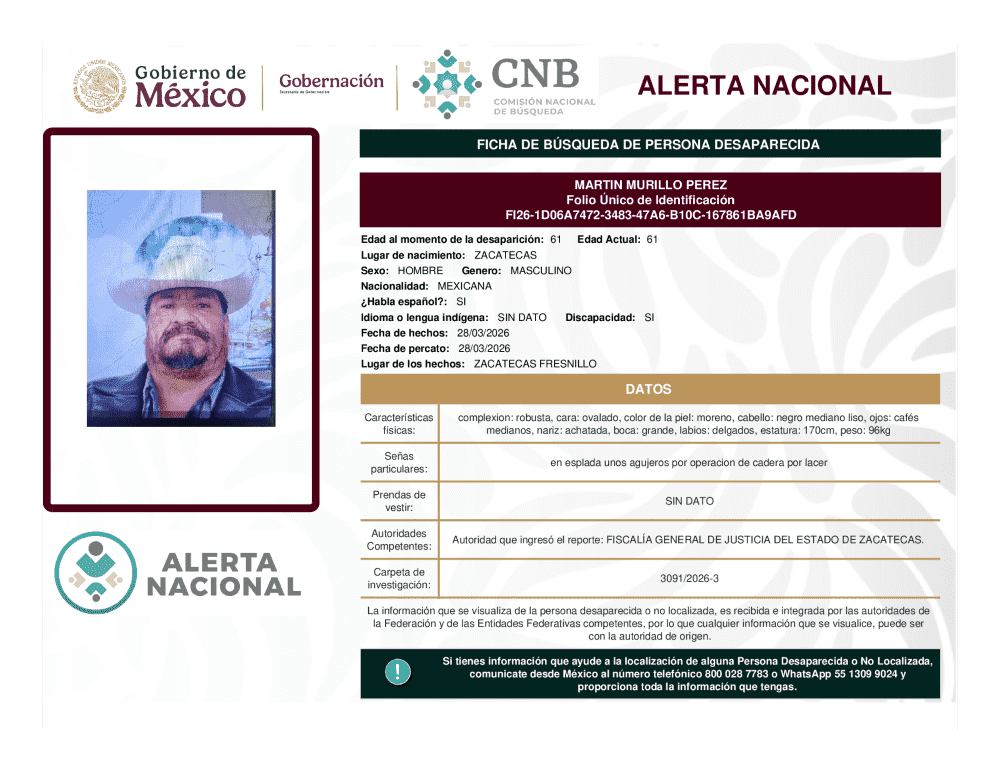 Persona desaparecida Martin Murillo Perez