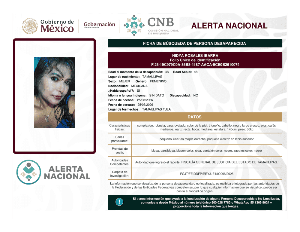 Persona desaparecida Nidya Rosales Ibarra