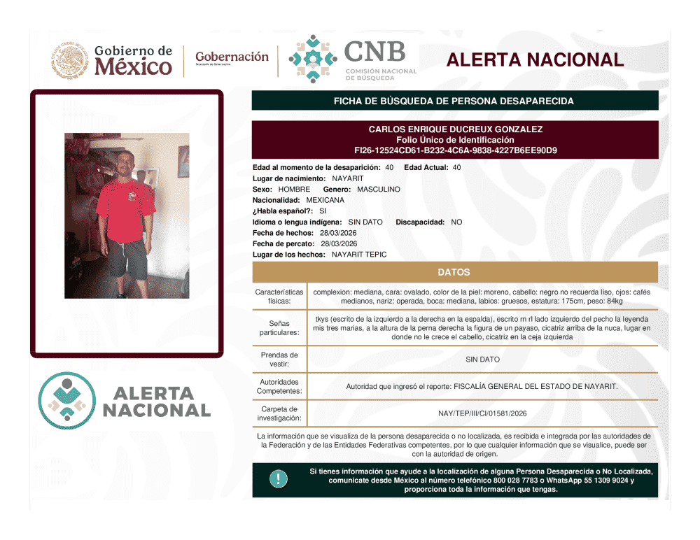 Persona desaparecida Carlos Enrique Ducreux