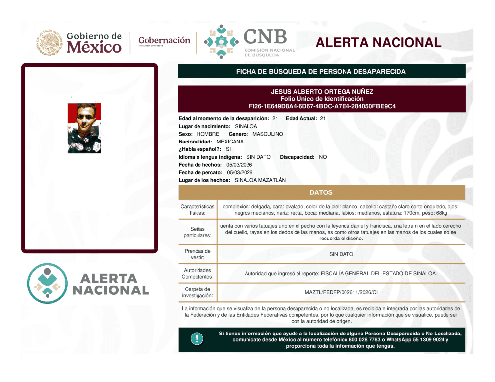 Persona desaparecida Jesús Alberto Ortega