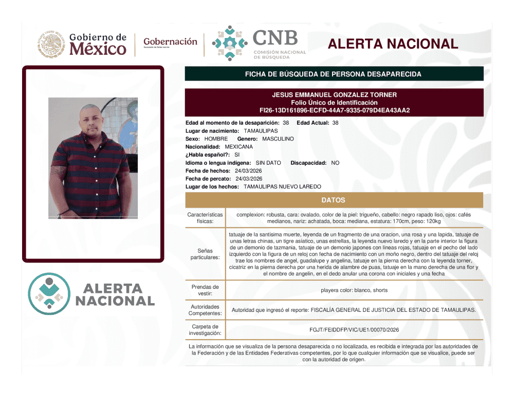 Persona desaparecida Jesús Emmanuel González Torner