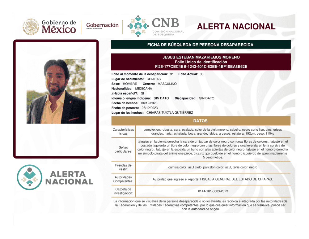 Persona desaparecida Jesús Esteban Mazariegos