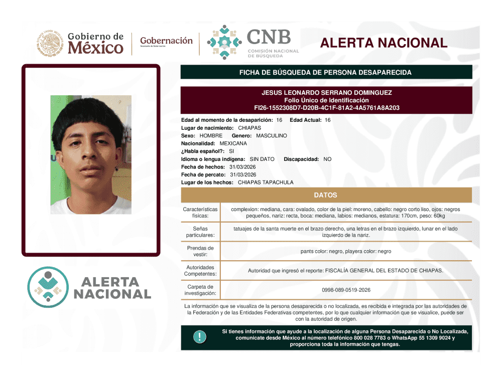 Persona desaparecida Jesús Leonardo Serrano