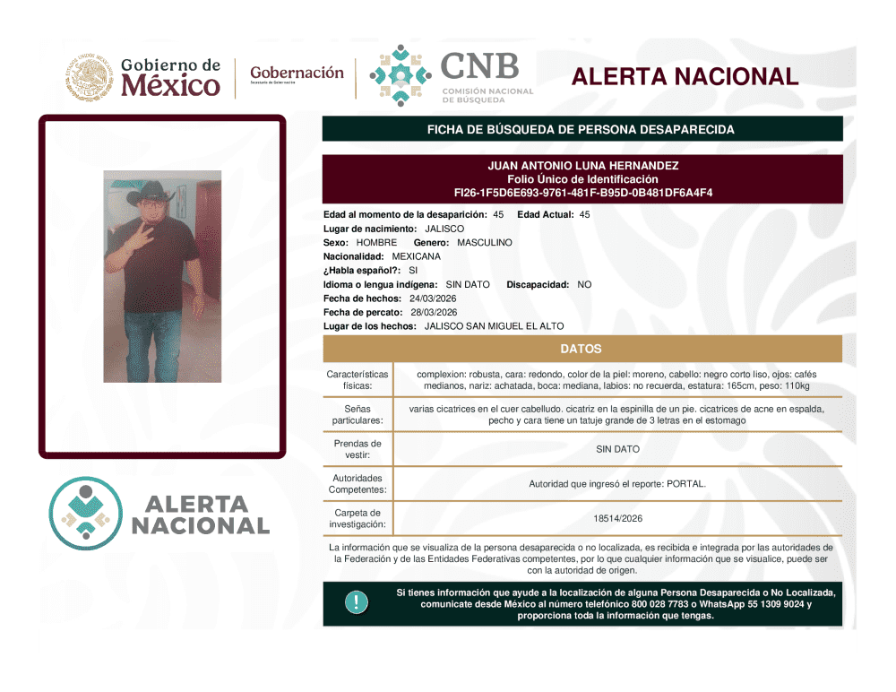 Persona desaparecida Juan Antonio Luna Hernández