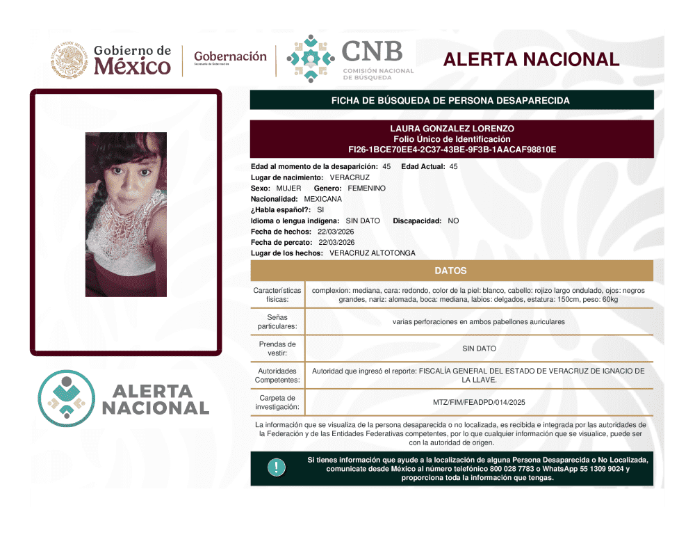 Persona desaparecida Laura González