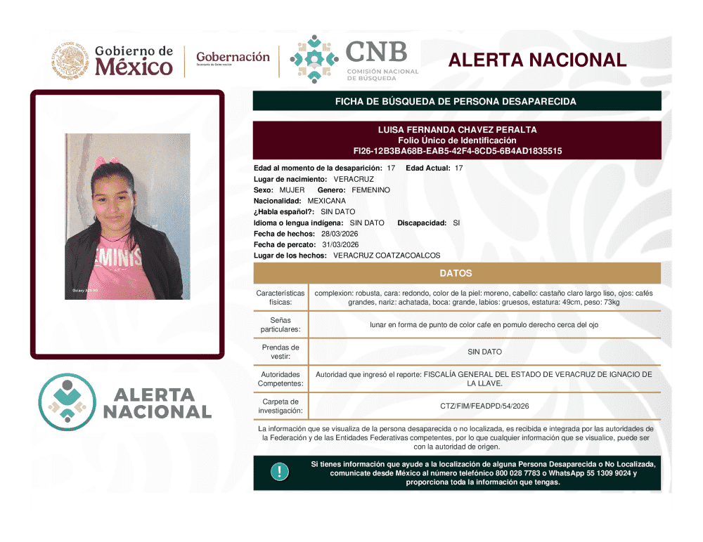 Persona desaparecida Luisa Fernanda Chávez