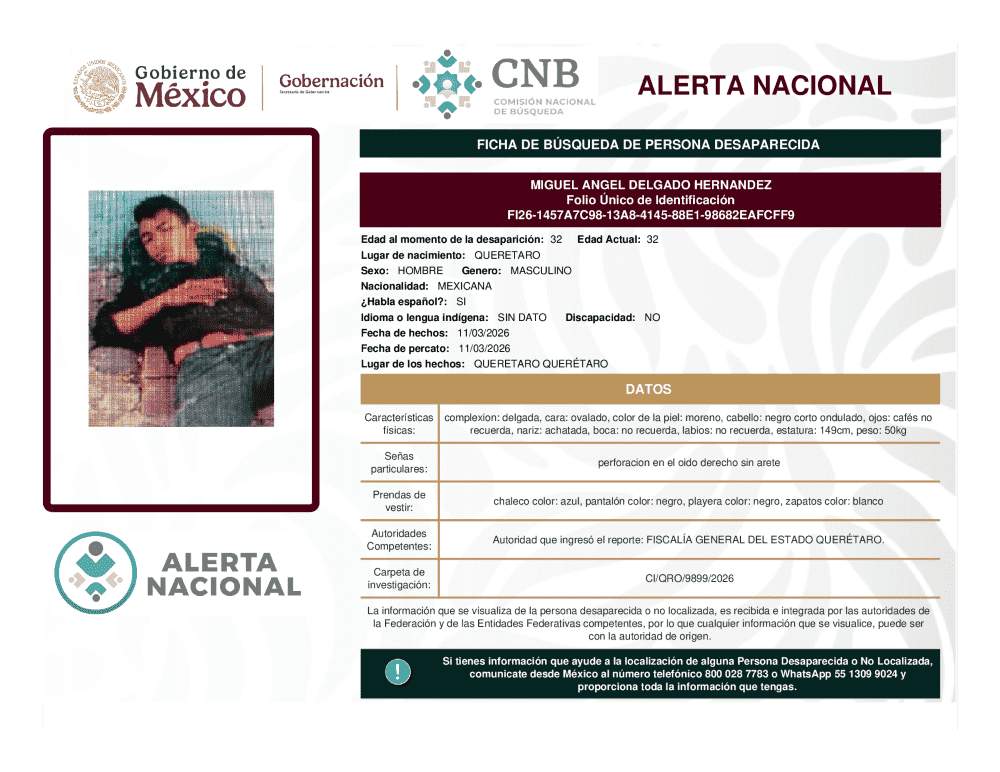 Persona desaparecida Miguel Ángel Delgado Hernández