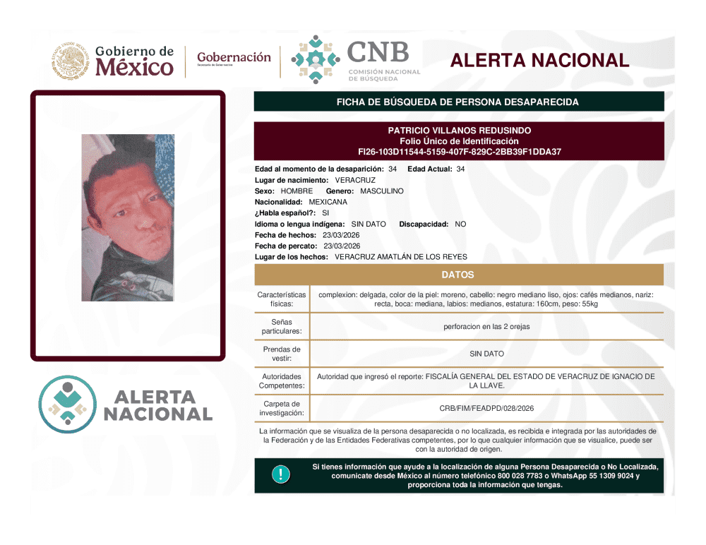 Persona desaparecida Patricio Villanos