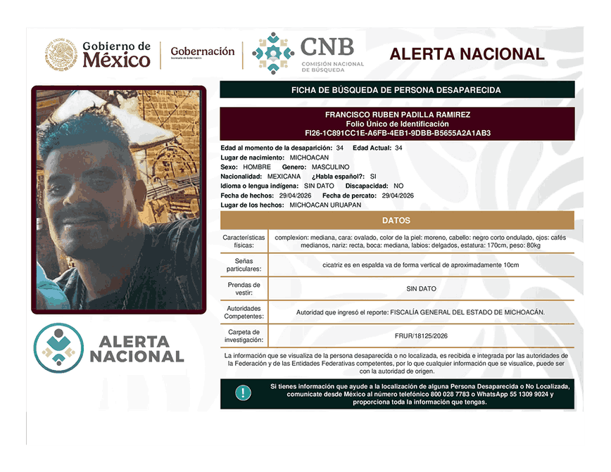 Persona desaparecida Francisco Rubén Padilla Ramírez