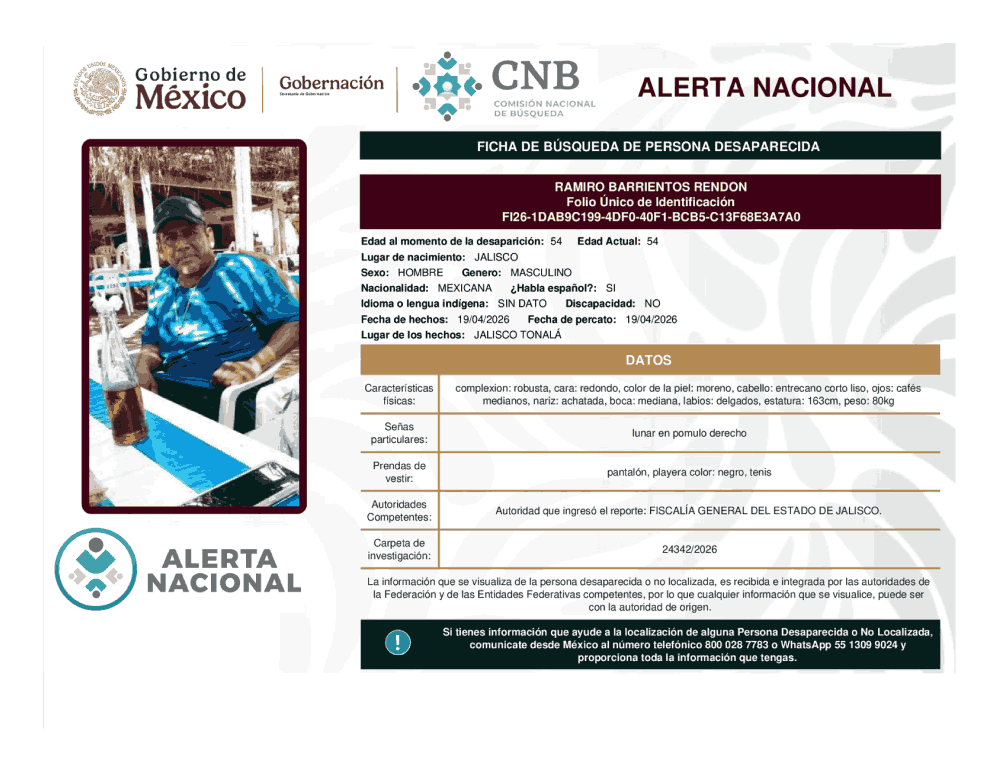 Persona desaparecida Ramiro Barrientos Rendon