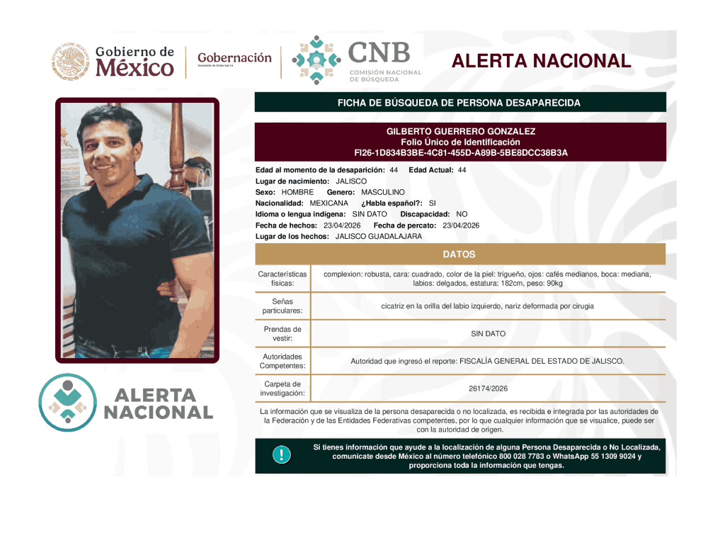 Persona desaparecida Gilberto Guerrero González