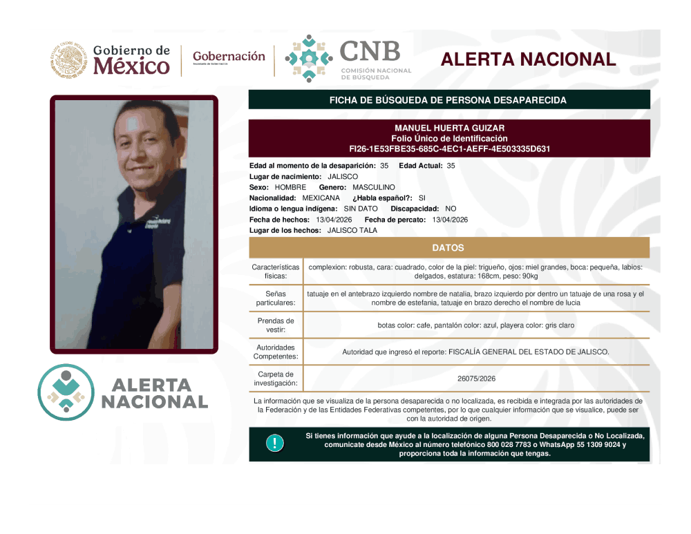 Persona desaparecida Manuel Huerta Guizar