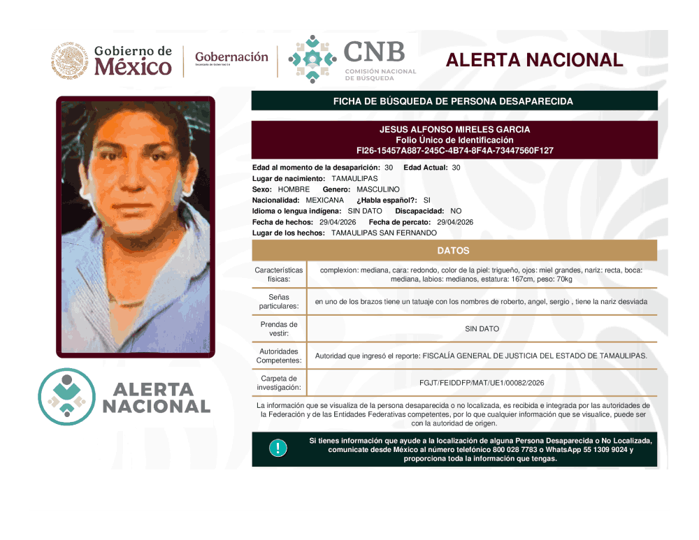 Persona desaparecida Jesús Alfonso Mireles García