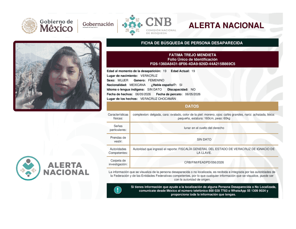 Persona desaparecida Fatima Trejo Mendieta