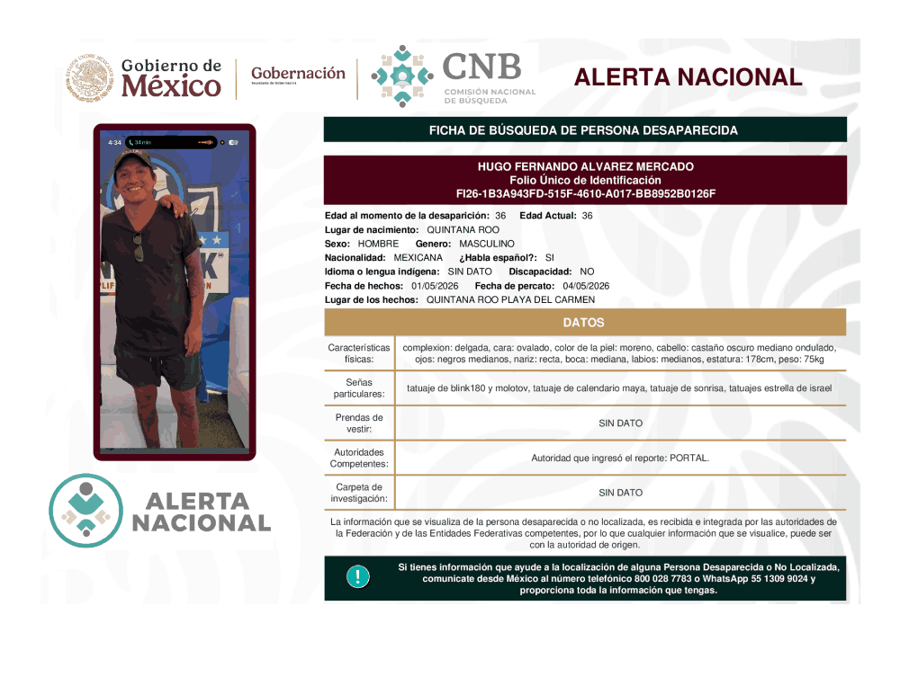 Persona desaparecida Hugo Fernando Álvarez Mercado
