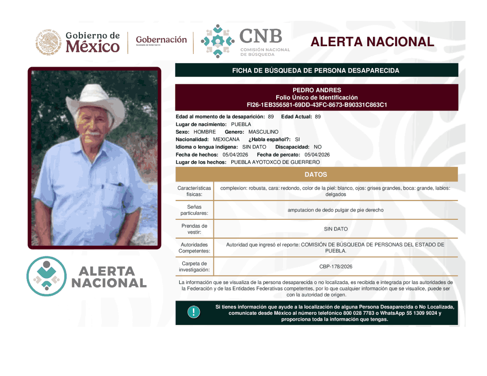 Persona desaparecida Pedro Andres