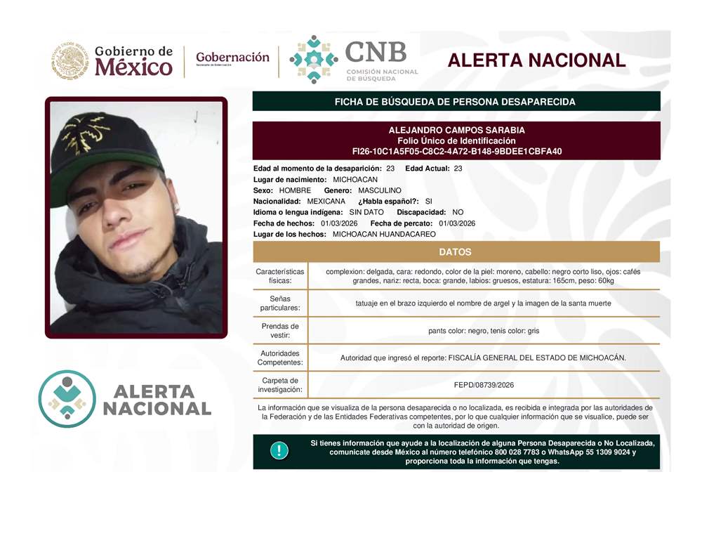 Persona desaparecida Alejandro Campos Sarabia