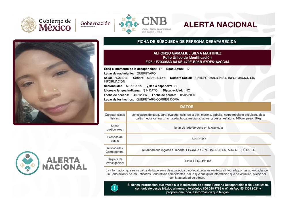 Persona desaparecida Alfonso Gamaliel Silva Martinez