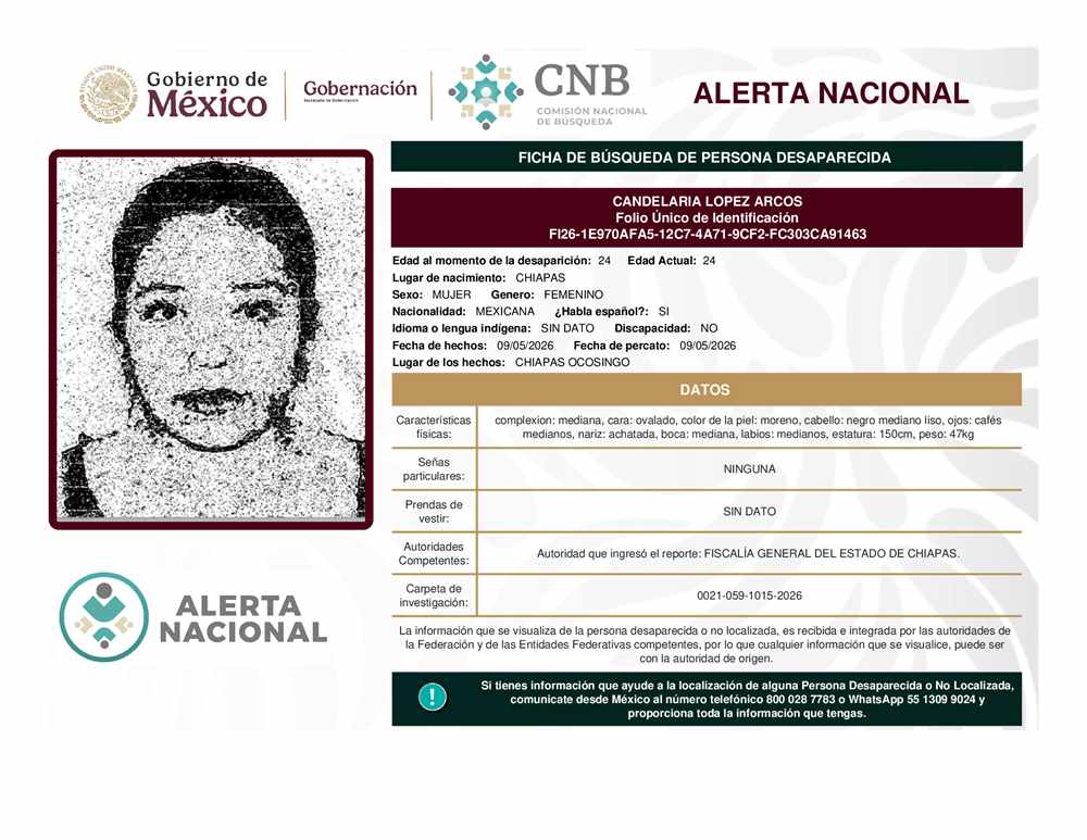 Persona desaparecida Candelaria Lopez Arcosa